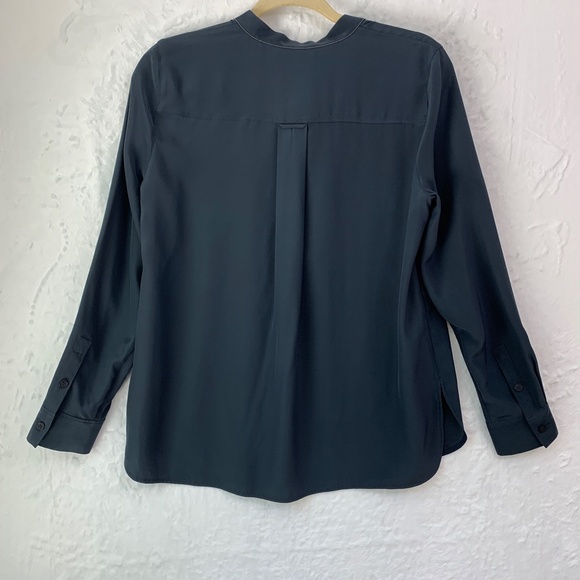 Lafayette 148 Long Sleeve Half Button Beaded Collar Silk Popover Blouse Sz M - Picture 2 of 16